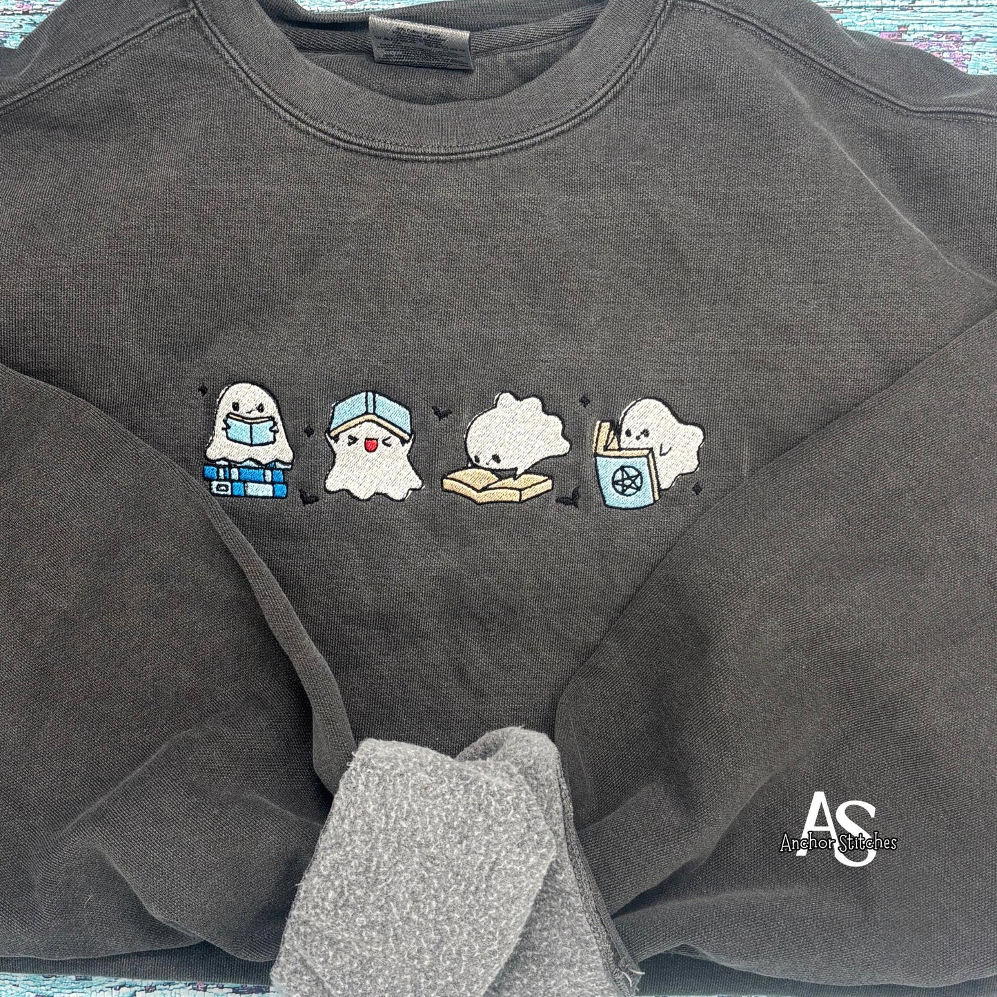 Embroidered Ghost Reading Sweatshirt